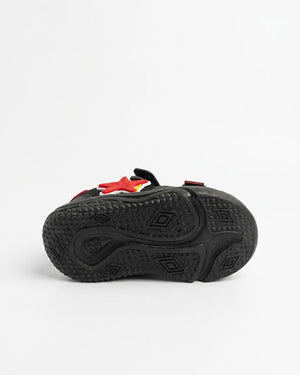 Pair of navy starfish kids sandals showing both adjustable straps