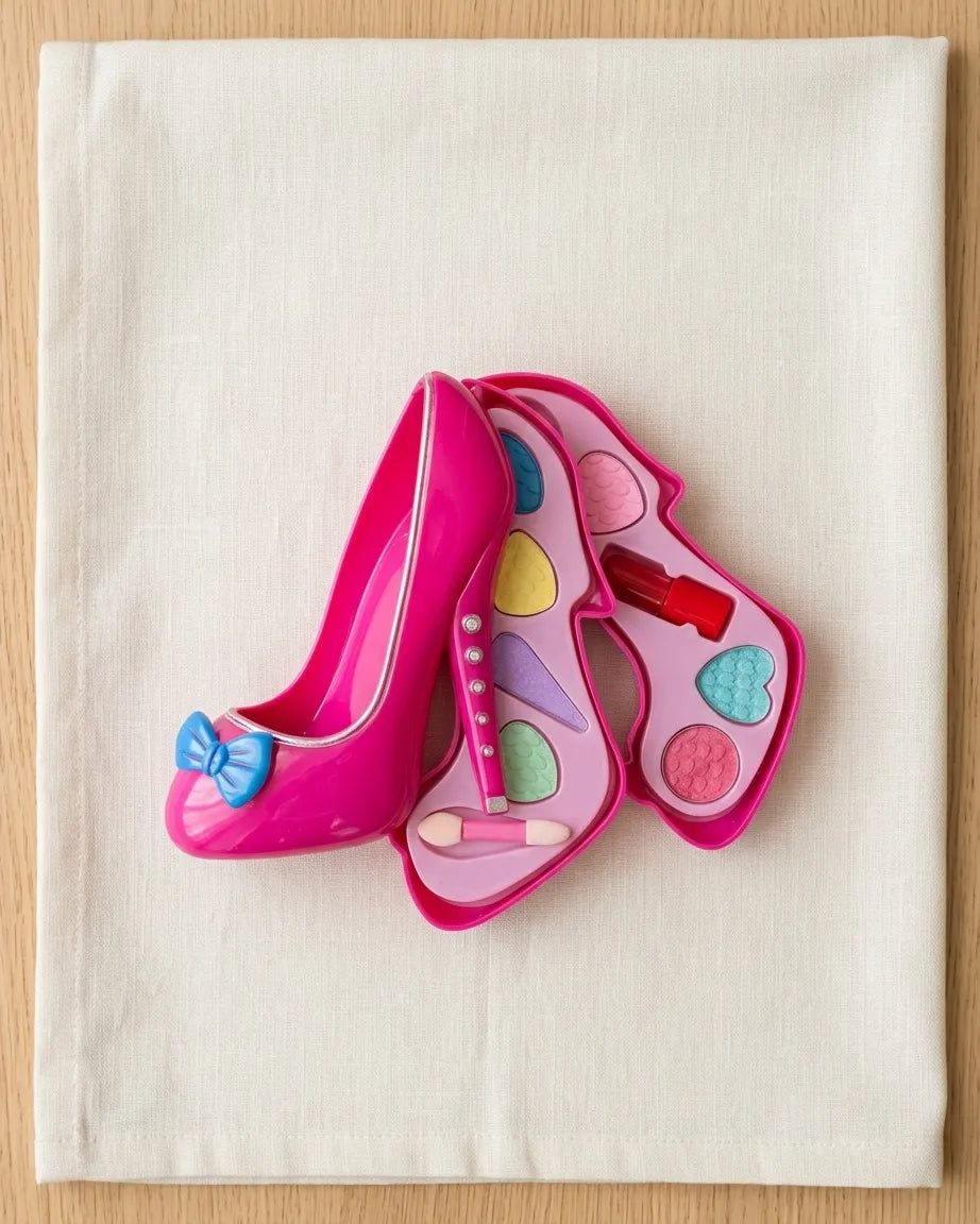 Pink play fashion heels with attached makeup accessories