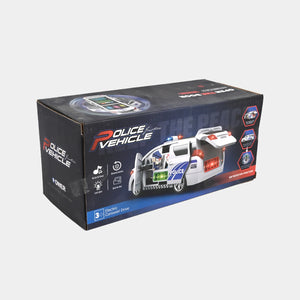 Police toy vehicle with lights, in retail box