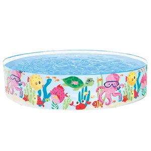 Inflatable kids swimming pool, 6ft, blue rim with colorful ocean animal print