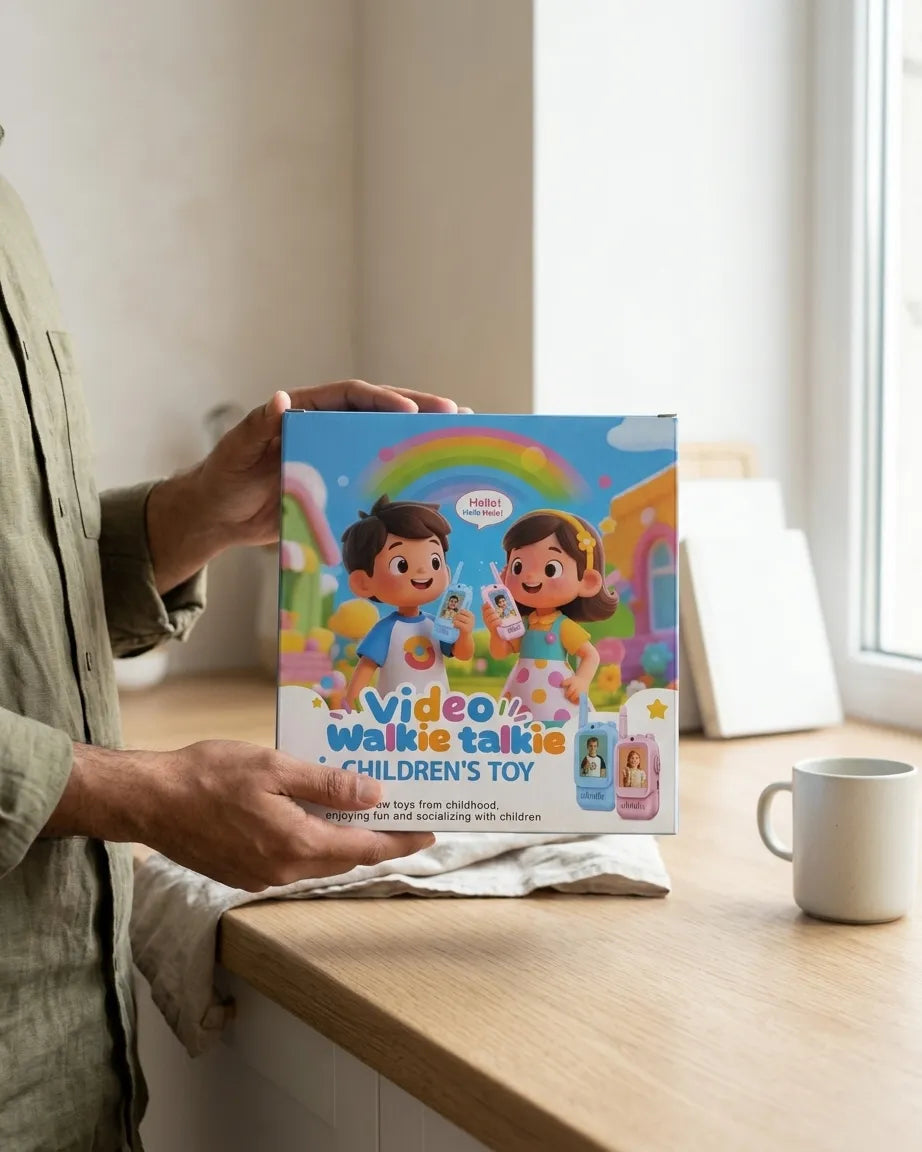 Kids video walkie-talkie children's toy set box with cartoon characters and rainbow