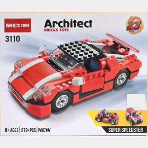 Red and black sports car building blocks set with detailed front and cockpit