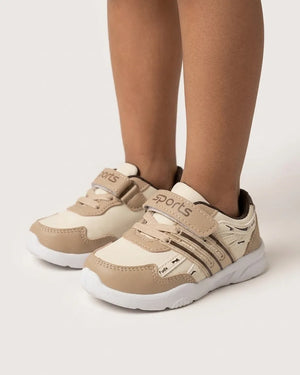Black kids sports sneakers with white outsole and hook-and-loop strap