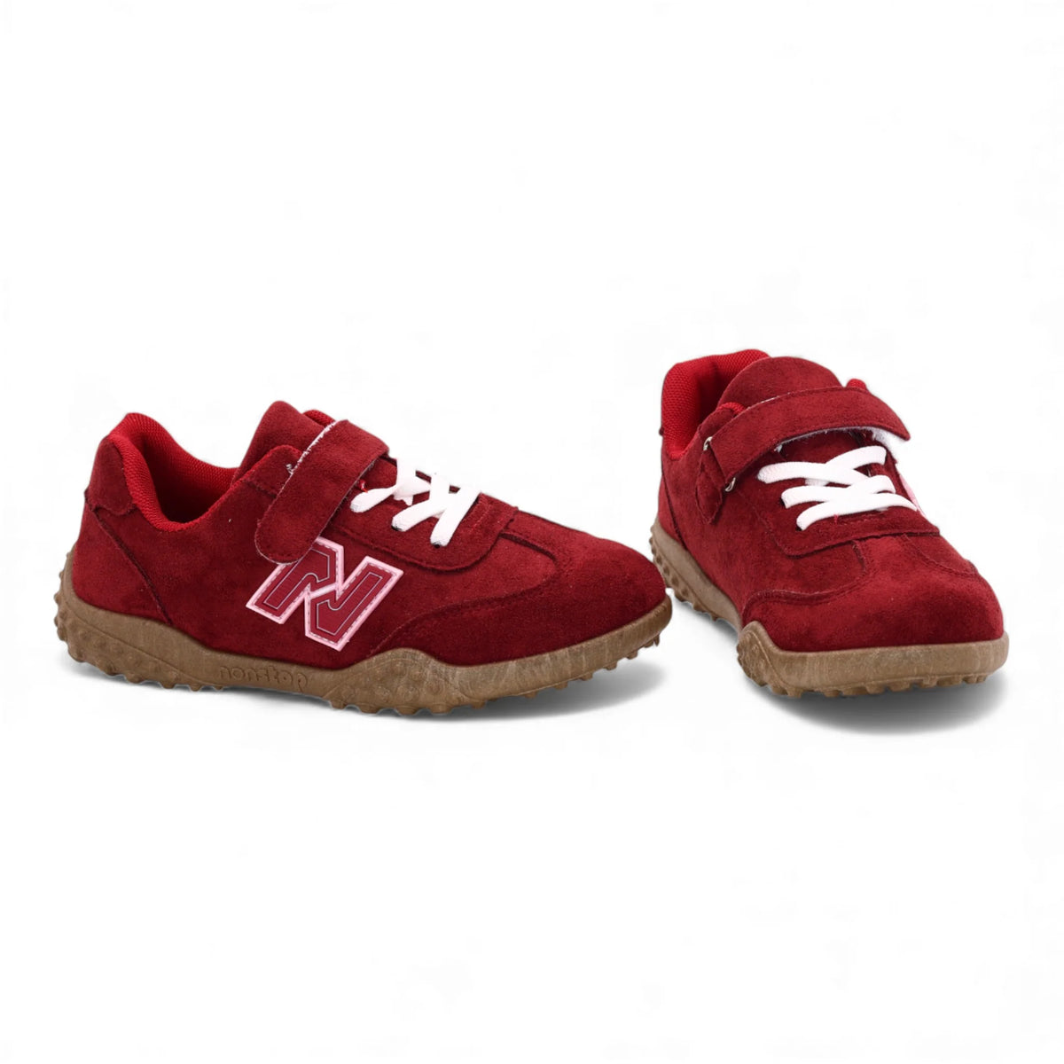 Kids casual shoes with strap, dark red/maroon suede-look, hook-and-loop, N logo