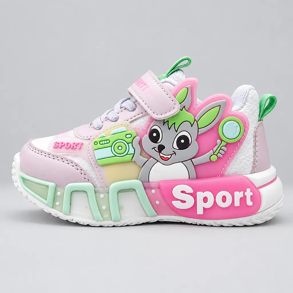 Bunny Blink light-up kids sneakers in blue, top view with velcro strap