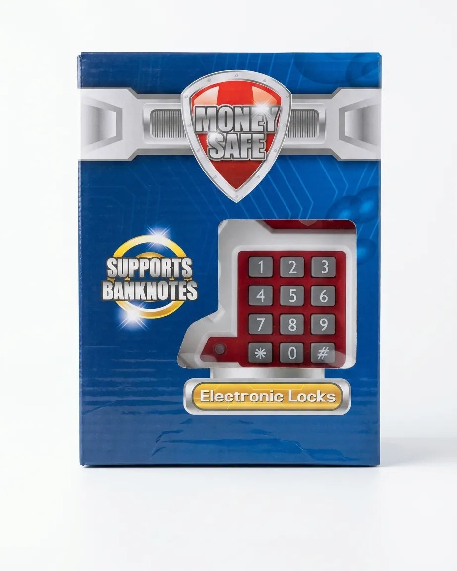 Blue box for electronic money safe with keypad and banknote slot feature