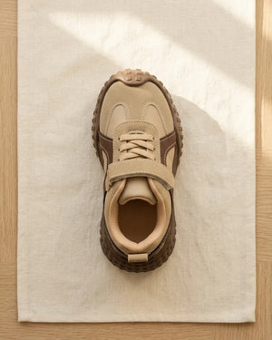 Cruise beige and brown kids chunky sneakers with padded collars and textured soles