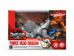 Three Head Dragon retail box marked electric sound and light and ages 3 plus