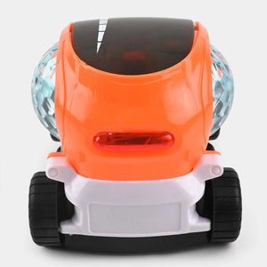 Orange and white bumper car toy with rear red LED light bar and black tires