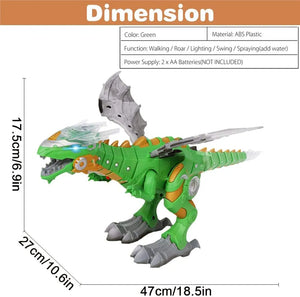 Green electric walking dragon toy with grey wings and claw feet, side view