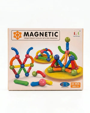 Magnetic construction set toy, colorful plastic rods and balls on product box