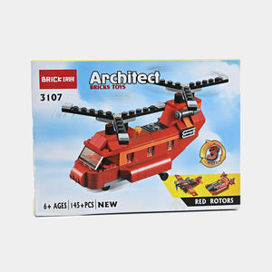 Red brick building toy helicopter model in Architect 3107 box