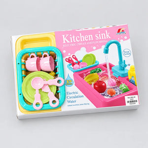 Splash Kitchen Sink boxed playset with cups, green plates and circulating-water tap illustration