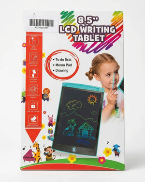 8.5-inch kids LCD writing tablet in retail box with doodle artwork