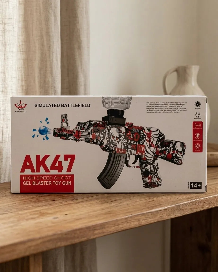 AK47 high-speed gel blaster toy gun box, simulated battlefield graphics, age 14+
