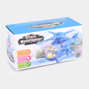Attack Helicopter toy box with blue packaging and light effects artwork