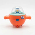 Orange mini airplane toy with clear dome cockpit, snowman pilot, '01' badge front.