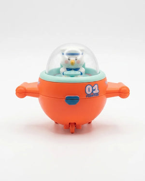 Orange mini airplane toy with clear dome cockpit, snowman pilot, '01' badge front.