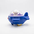 Blue mini airplane toy with clear cockpit dome and snowman pilot figure