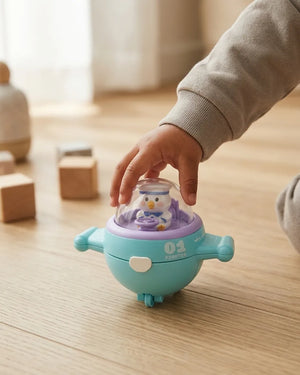 Sky-blue toy airplane with clear dome and snowman pilot figure, for toddlers