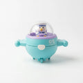 Sky-blue toy airplane with clear dome and pilot inside, front view