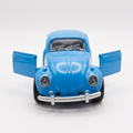 Blue Volkswagen Beetle diecast model car toy, front view with doors open