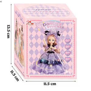 Dancing princess doll in pink-and-purple box with diamond-pattern window