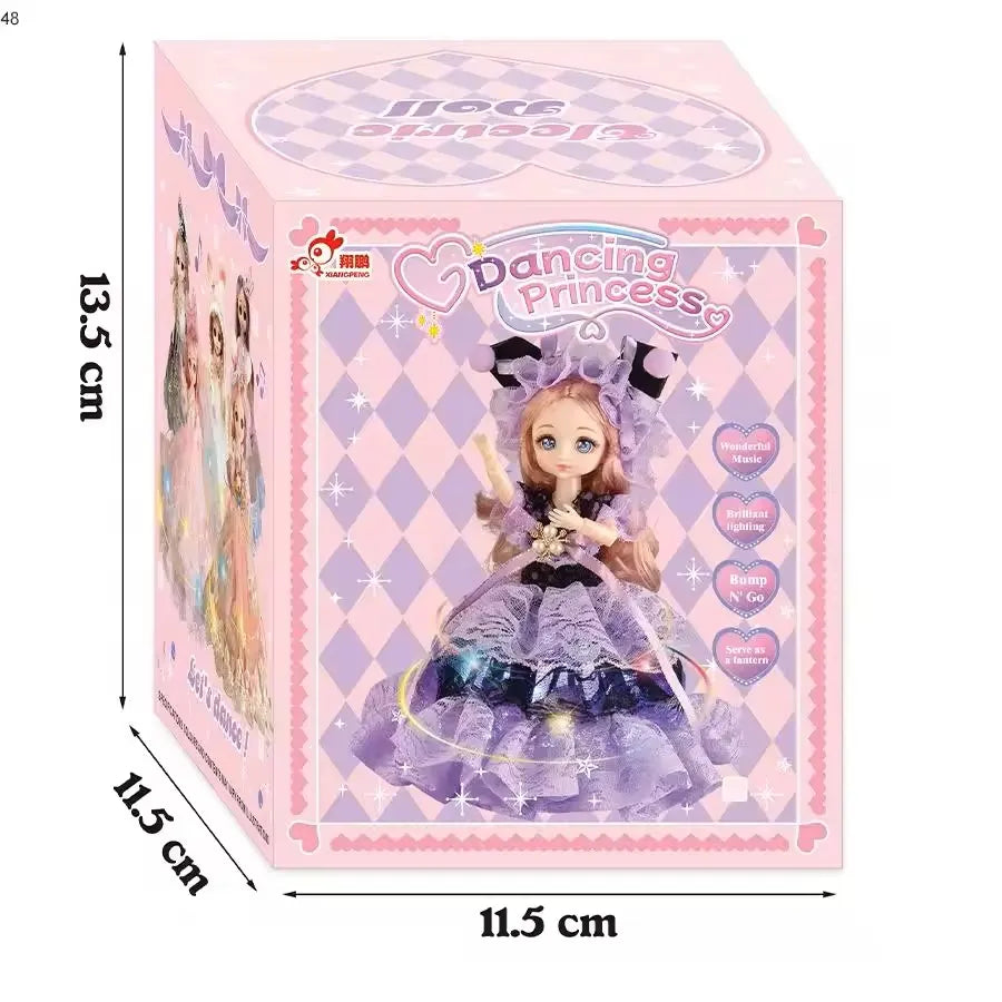 Dancing princess doll in pink-and-purple box with diamond-pattern window