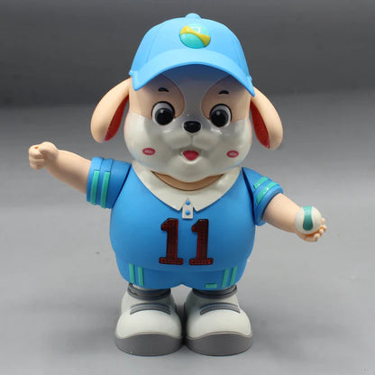 Dancing tennis dog toy plush dog figure in blue cap and jersey with number 11
