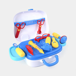 Kids medical center play set case with blue tray and colorful doctor tools