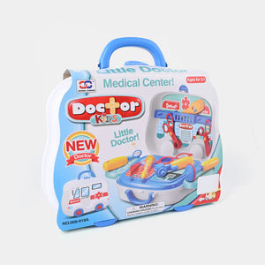 Doctor Kids medical center toy play set in blue-and-white box, open-tool layout