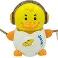 Musical dancing duck toy with yellow head, orange beak, and headphones; light-up