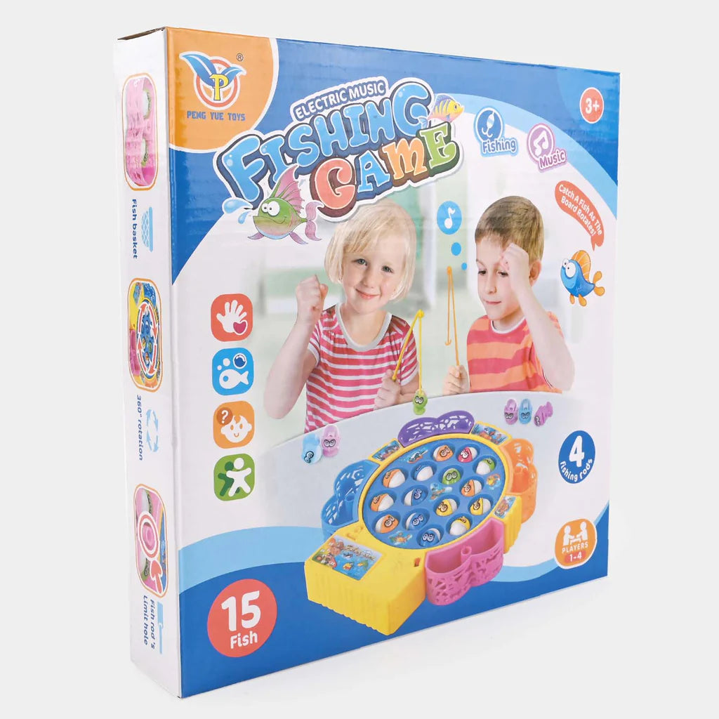 Kids electric music fishing game board set in colorful retail box packaging