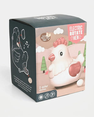 Electric rotating hen toy gift box with egg-laying chicken, lights and music