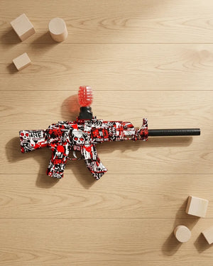 Red and black camo electric water gel blaster toy gun with gel bead nozzle