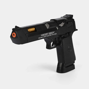 Black sound-light electric toy pistol with visible barrel and orange detail