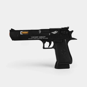 Black electric toy pistol with orange accent line and textured handle