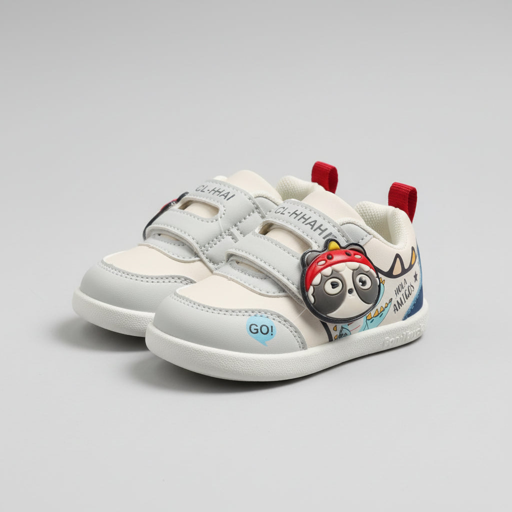 Blue cartoon dinosaur kids sneakers with strap