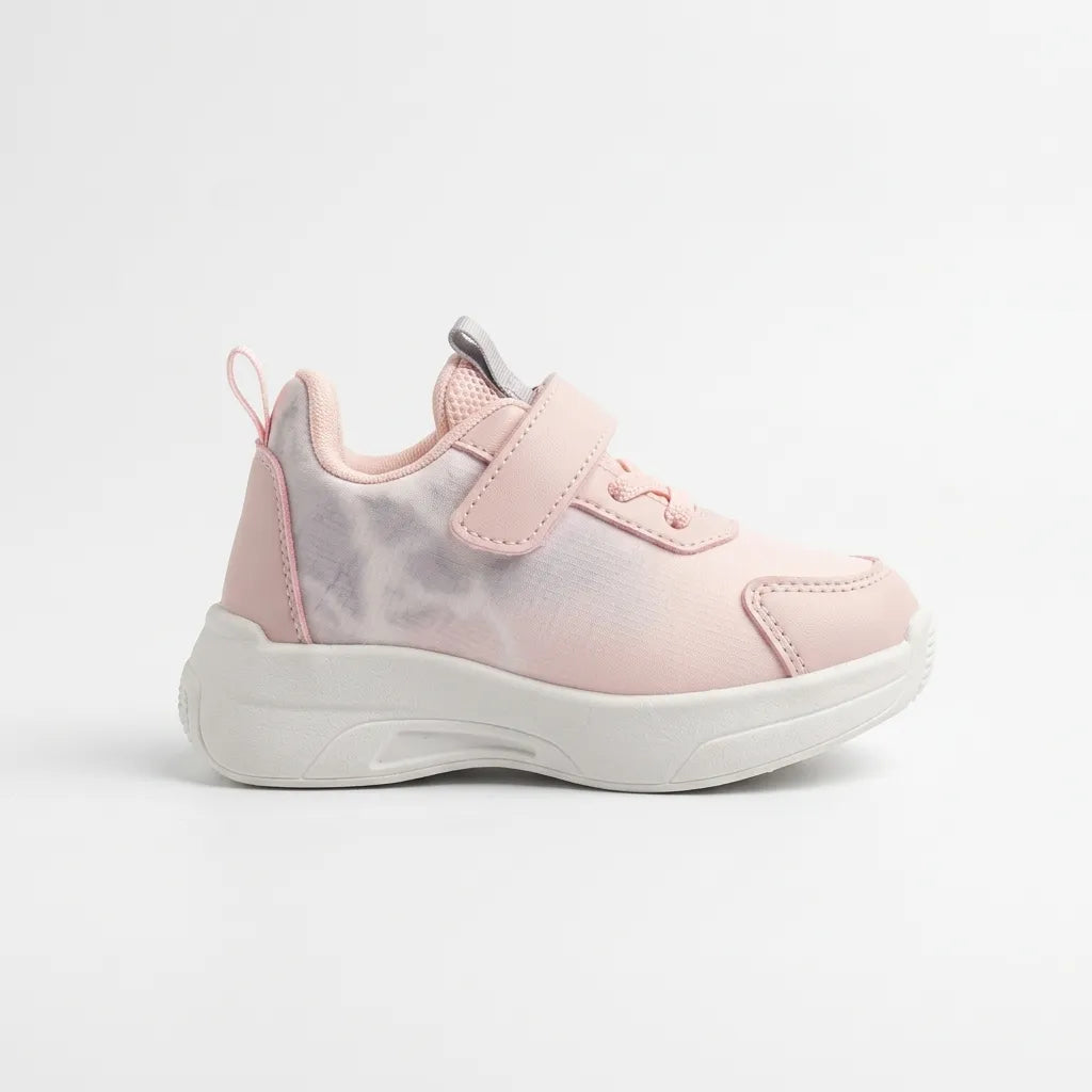Pink No.1 light-up kids sneaker, inner side and strap detail