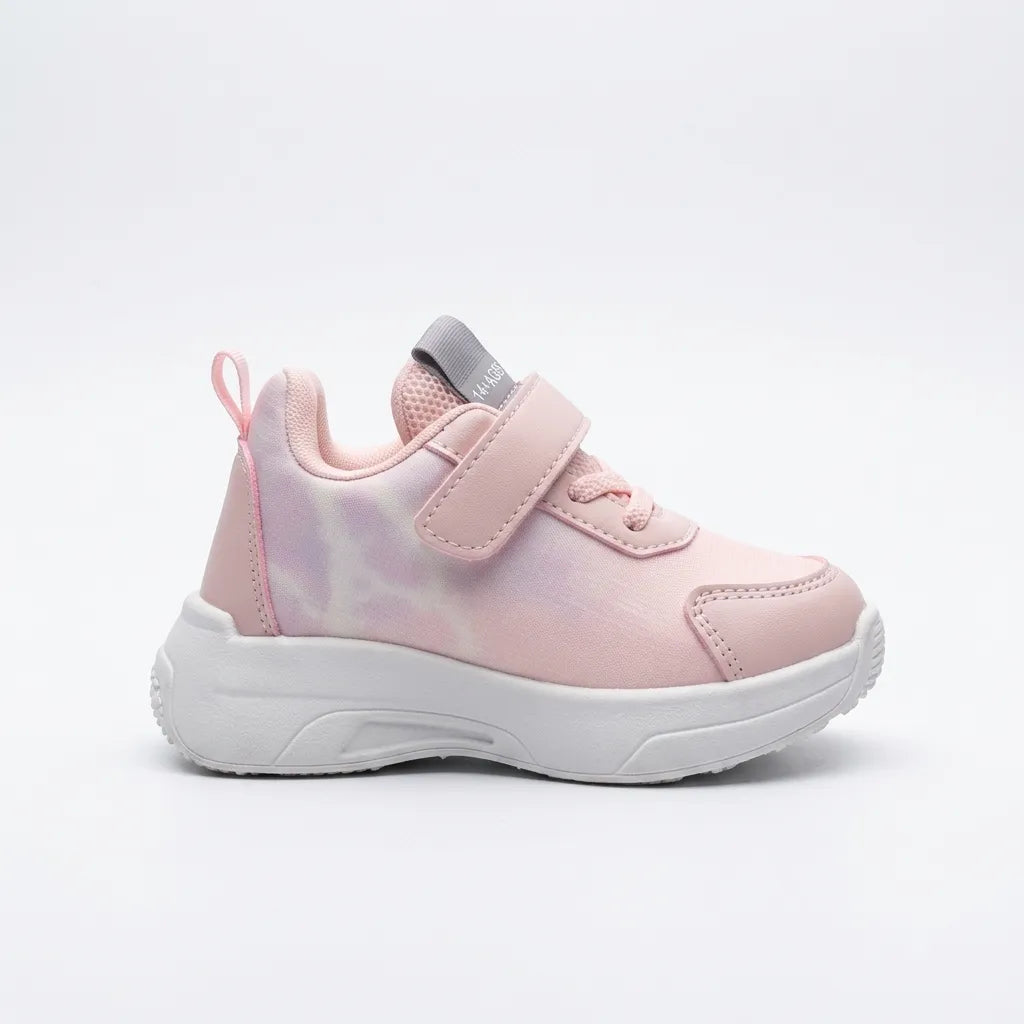 Pink No.1 light-up kids sneaker, patterned outsole view
