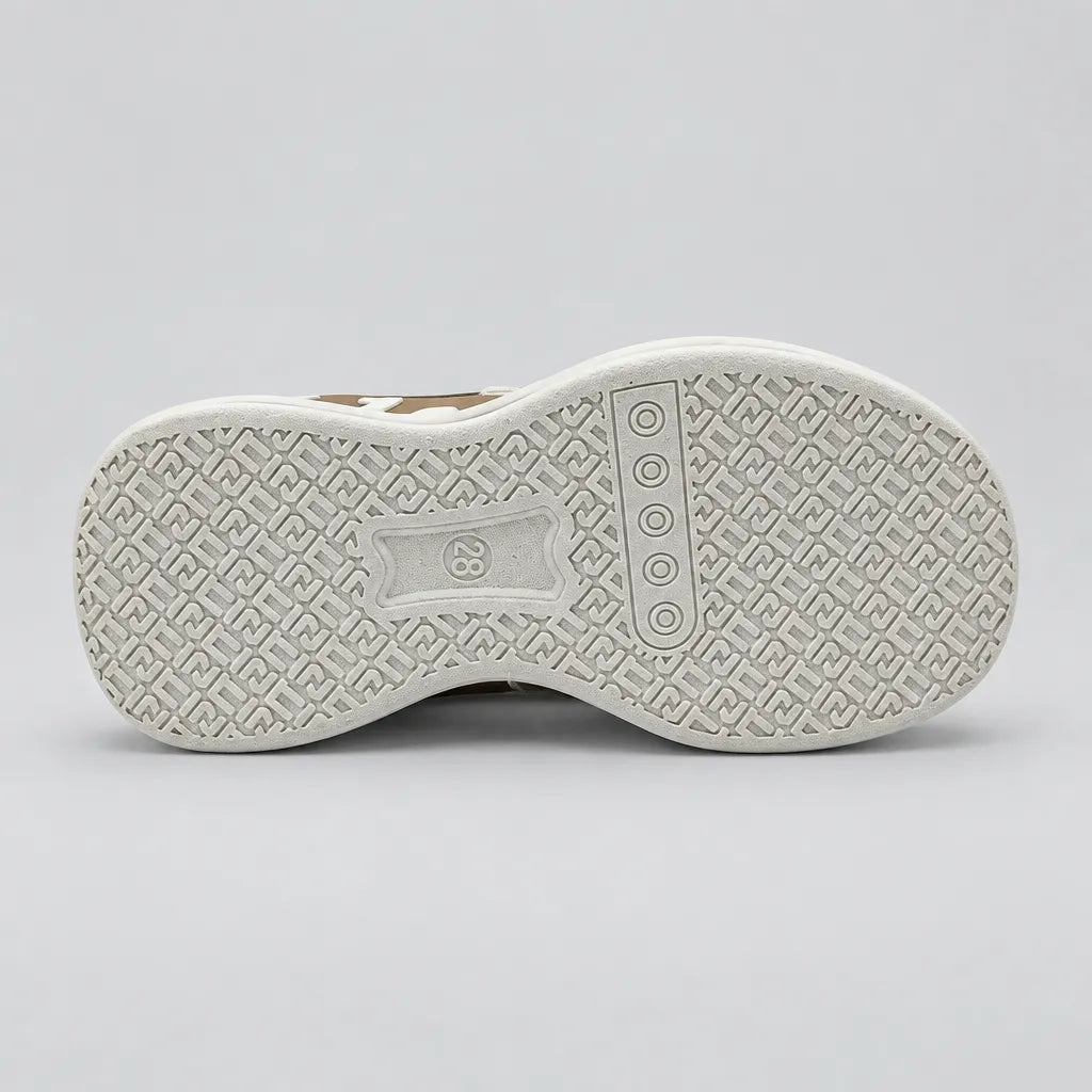 Pink No.1 light-up kids sneaker with white sole, inner side view