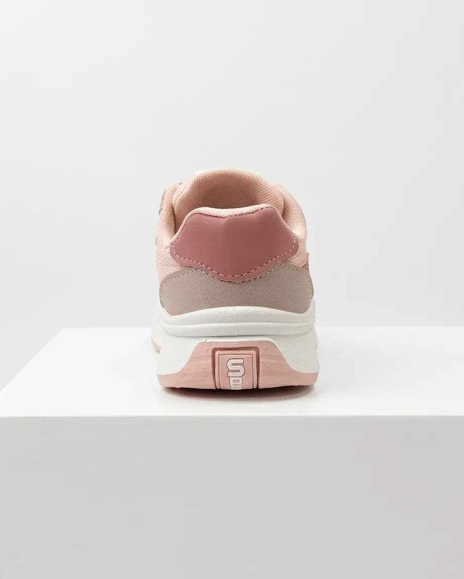 Front view of pink girls' sneakers with laces and hook-and-loop straps