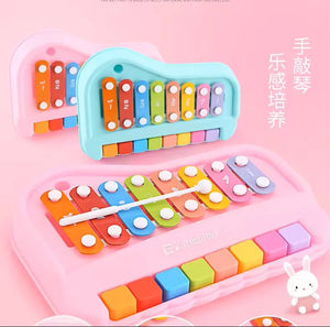 Kids xylophone piano toy with blue frame, colorful bars, and piano keys