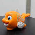 Orange floating ball fish toy with smiling face, fin details, and molded gills