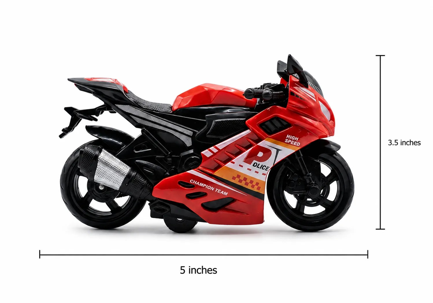 Kids friction sport motorcycle toy bike, red sport bike with black wheels and side decals