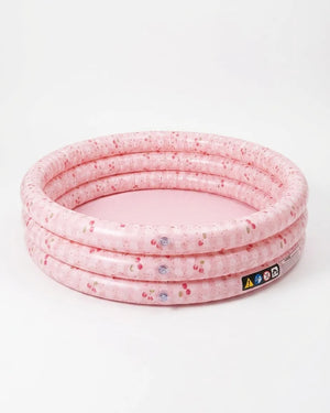 Pink round inflatable kids swimming pool with speckled pattern, 58 x 13 in