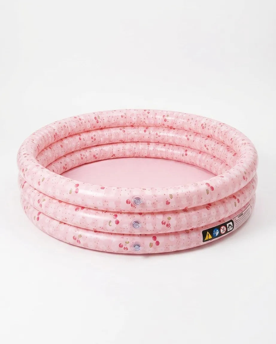 Pink round inflatable kids swimming pool with speckled pattern, 58 x 13 in
