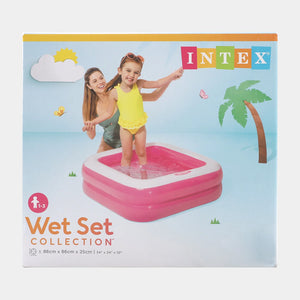 INTEX Wet Set inflatable kids pool in pink with white rim, box front view