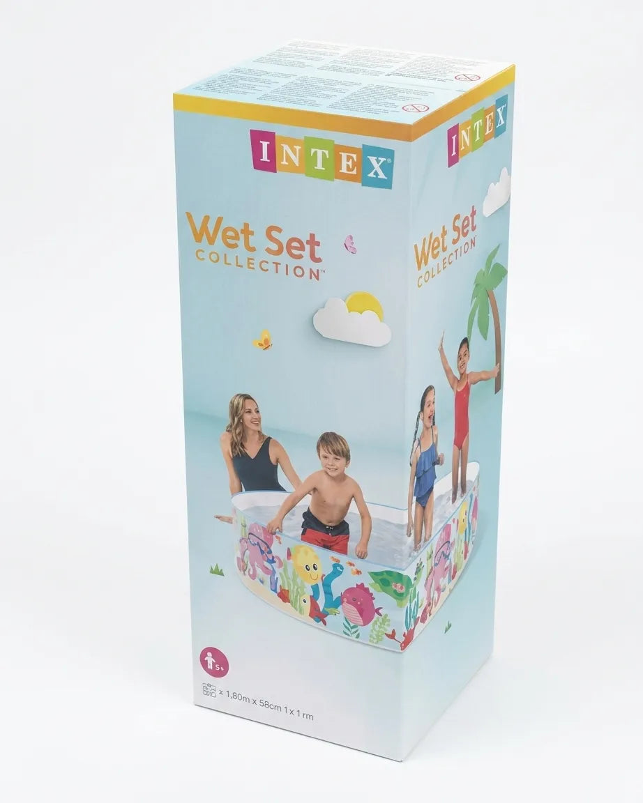 INTEX Wet Set kids inflatable swimming pool box, blue with sea animal graphics