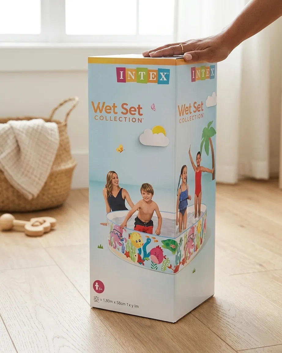 INTEX Wet Set kids swimming pool packaging box with pool scene and sea animals